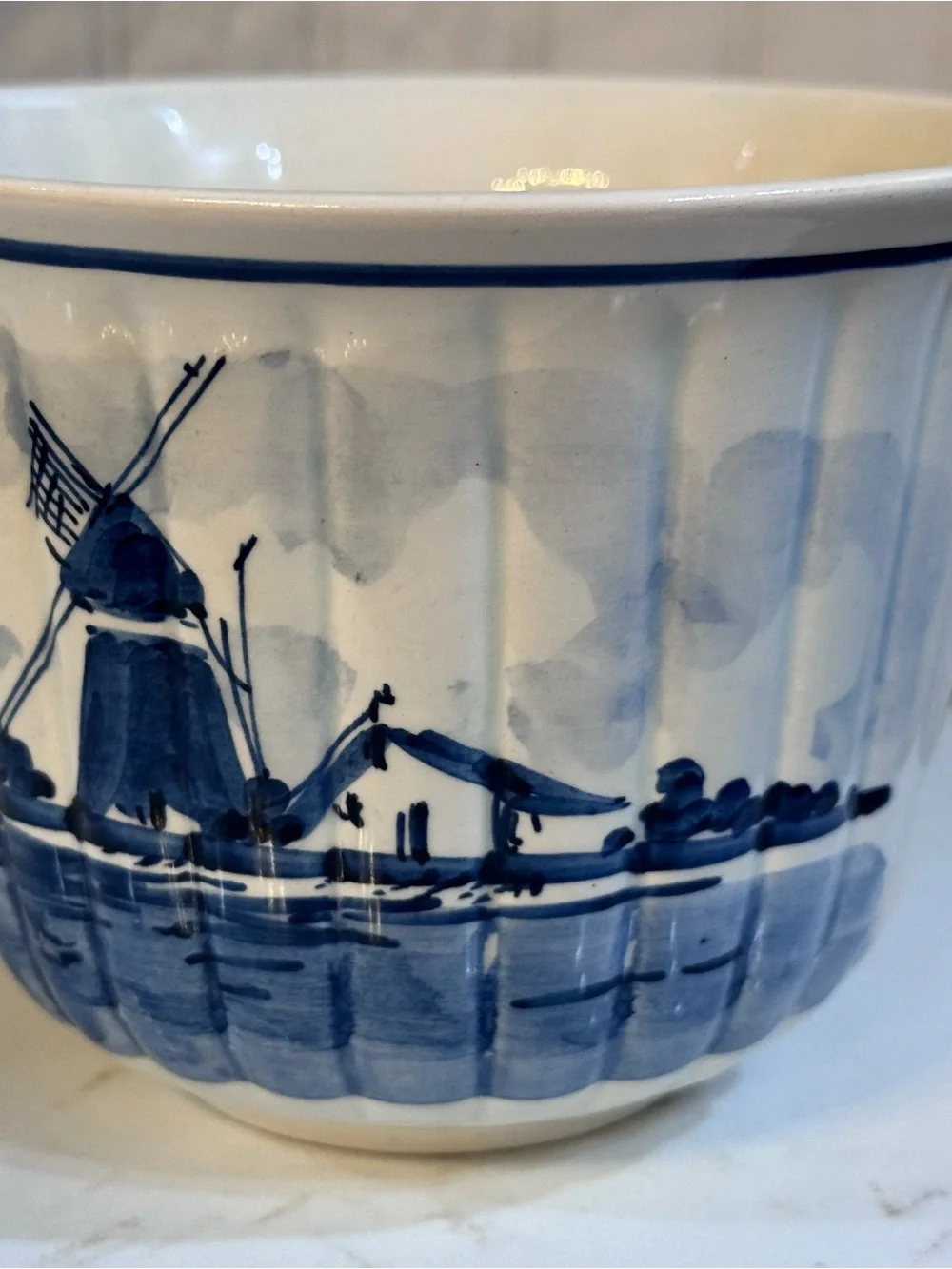 Vintage Delft Holland Blue Hand Painted Planter Floral Windmill Pottery